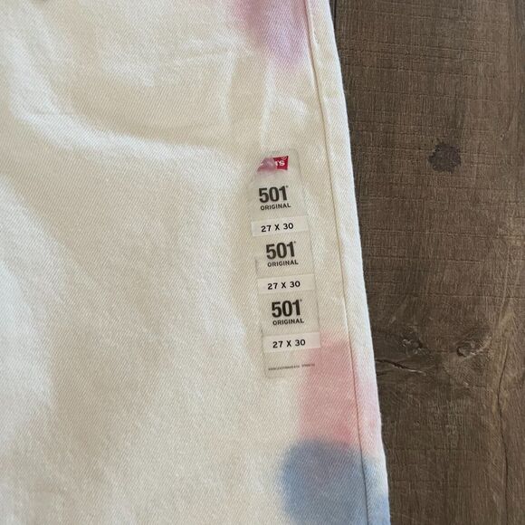 NWT Levi's 501 Jeans Denim Y2K Women Size 27x30 White Tie Dye Denim‎ Button Fly - Picture 3 of 16